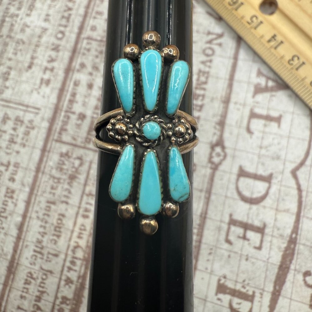 SOLD OUT Vintage Old Pawn Sterling Silver Turquoise Artisan Ring - Picture 11 of 15